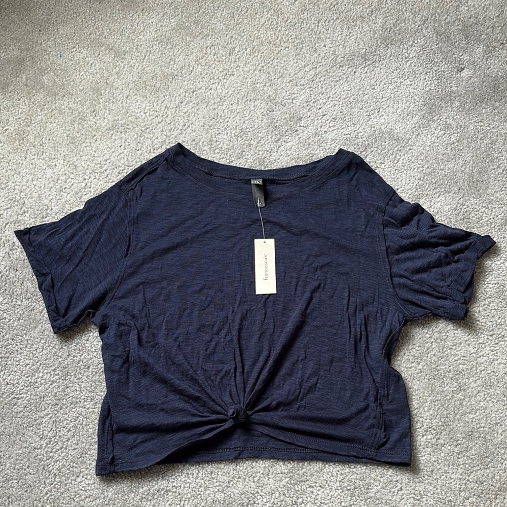 Francesca's Blue Crop Tie Front T-Shirt